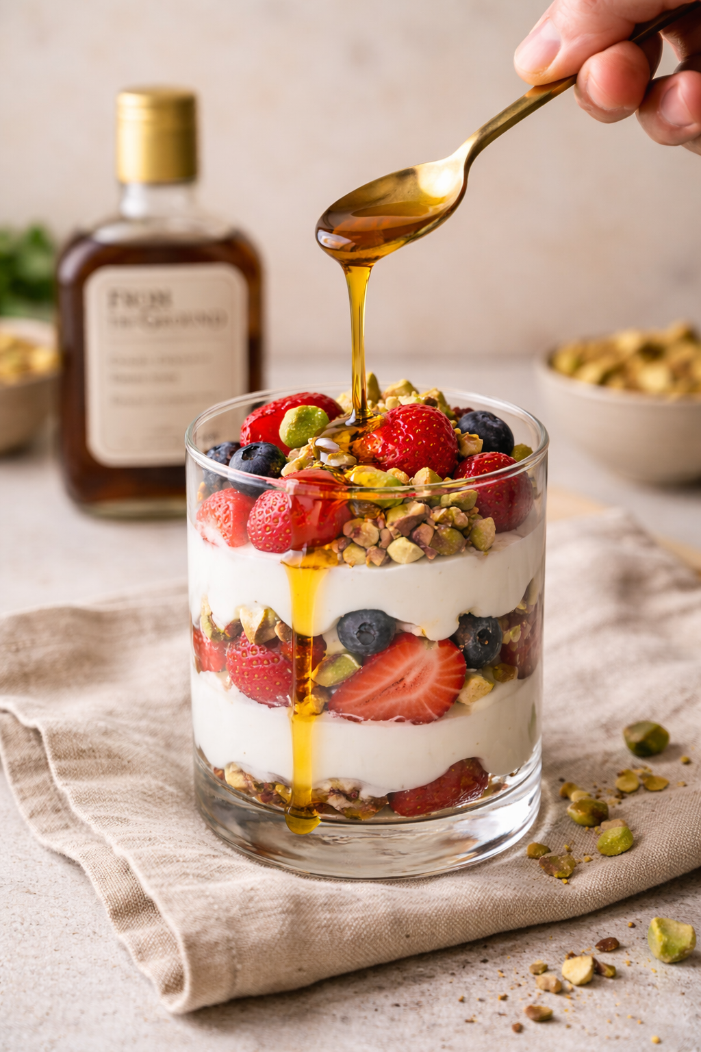 Coconut Yogurt Parfait with Pistachios & Date Syrup