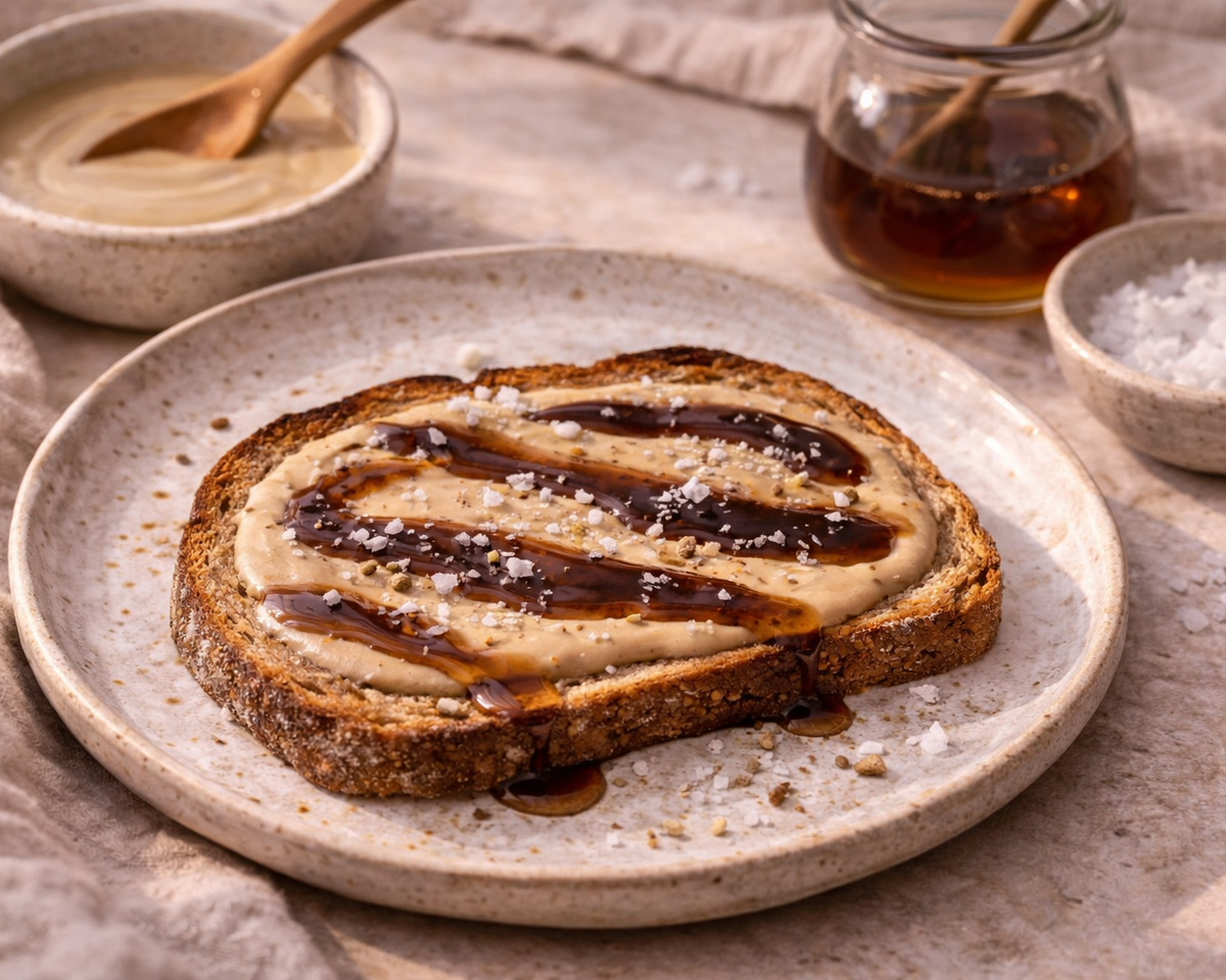 Tahini Toast with Date Syrup & Sea Salt