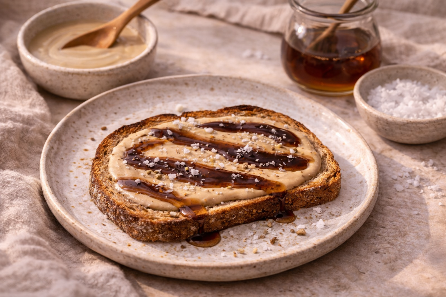 Tahini Toast with Date Syrup & Sea Salt